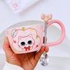 Kitten with Spoon Cute Cartoon High Value Large Capacity Souvenir Mug Girl Couple Ceramic Cup Set