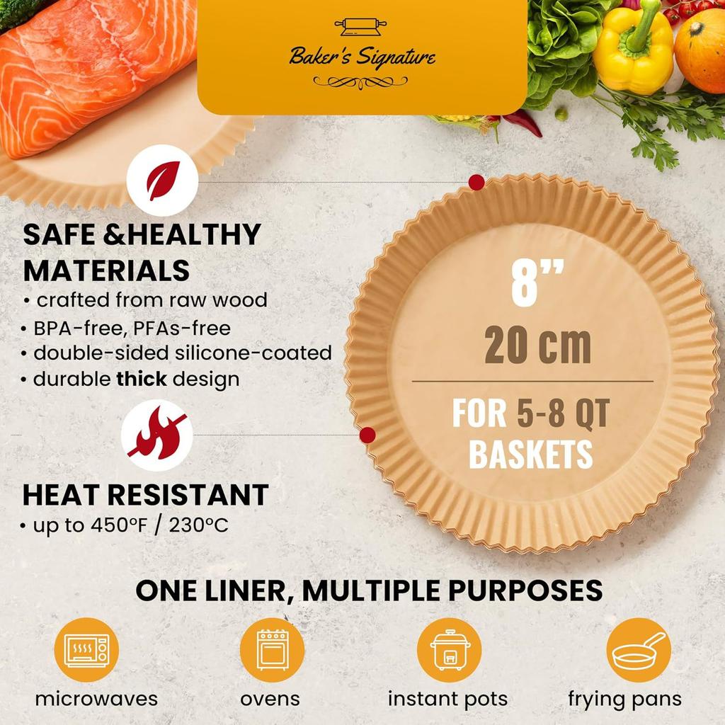 Food Grade Silicone Coated Air Fryer Paper Liners Non Stick Baking Oil Absorbent