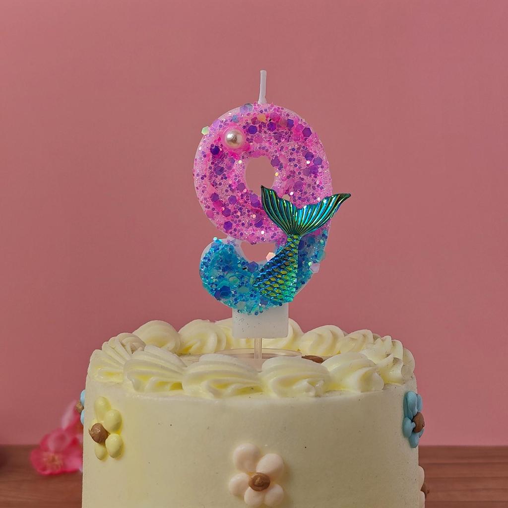 Handmade Ocean Mermaid Pearl Candle Numbers - Birthday Cake Decoration for Girl's First Birthday
