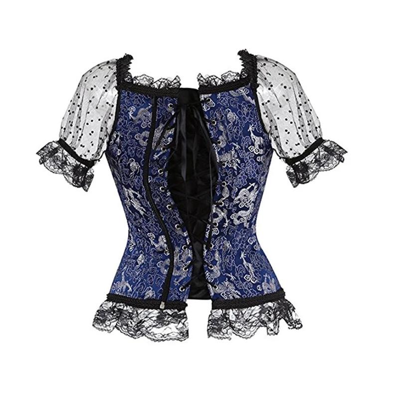 Pink Lace Short Sleeve Corset Top Style Corselet Corsets