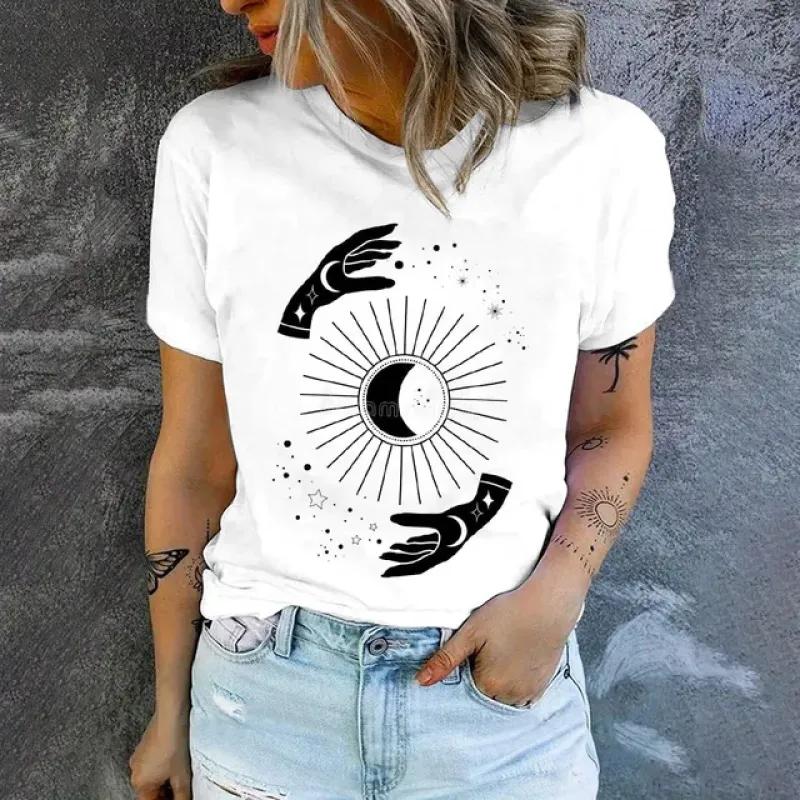 Elegantní dámské tričko Módní umění Vzor koček Potisk Tričko Letní volnočasové Tričko s krátkým rukávem Dámské nadměrné tričko