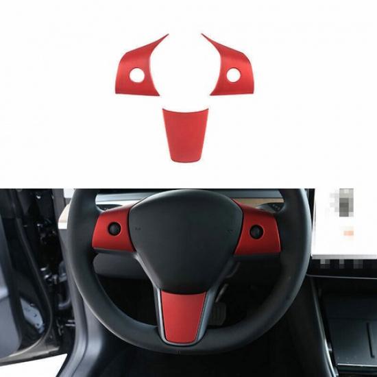 Matte Red Steering Wheel Button Frame Trim 3PCS Fit For Tesla Model 3 2017-