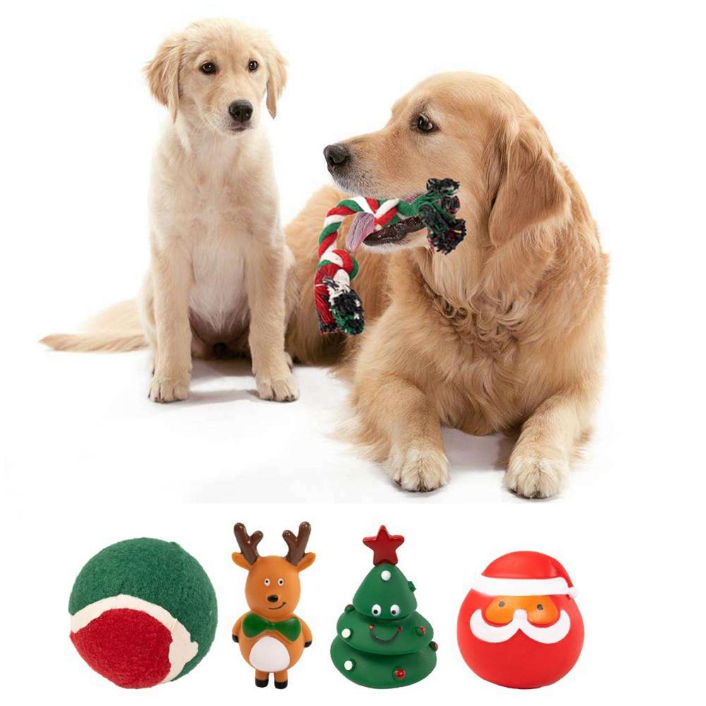 Funny Pet Dog Toys Set Latex Dog Chew Toy Squeaky  Dog Toys for Small Medium Dogs Interactive Puppy Christmas Socks Toy Set