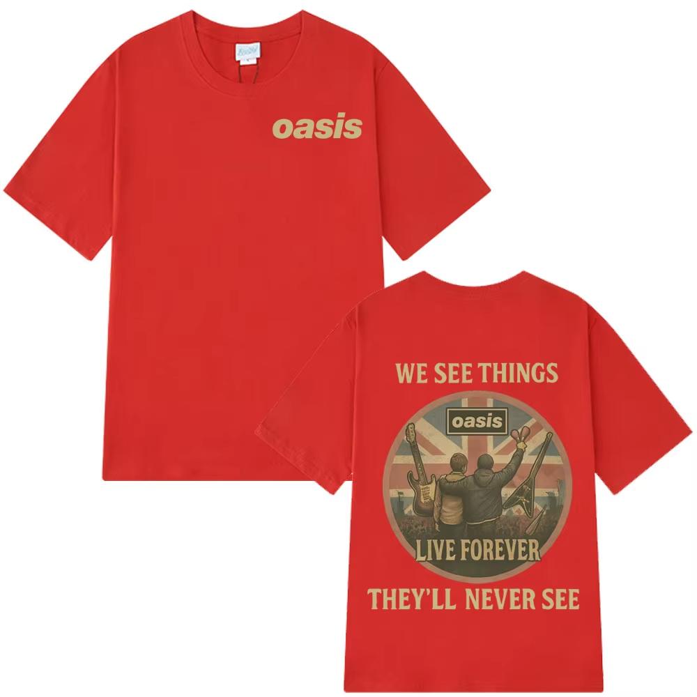 Oasis Live Forever Back Vintage Print T Shirt Men Women Pop Music Hip-hop T-shirts Short-sleeved Casual Loose T-shirts Ins Y2k