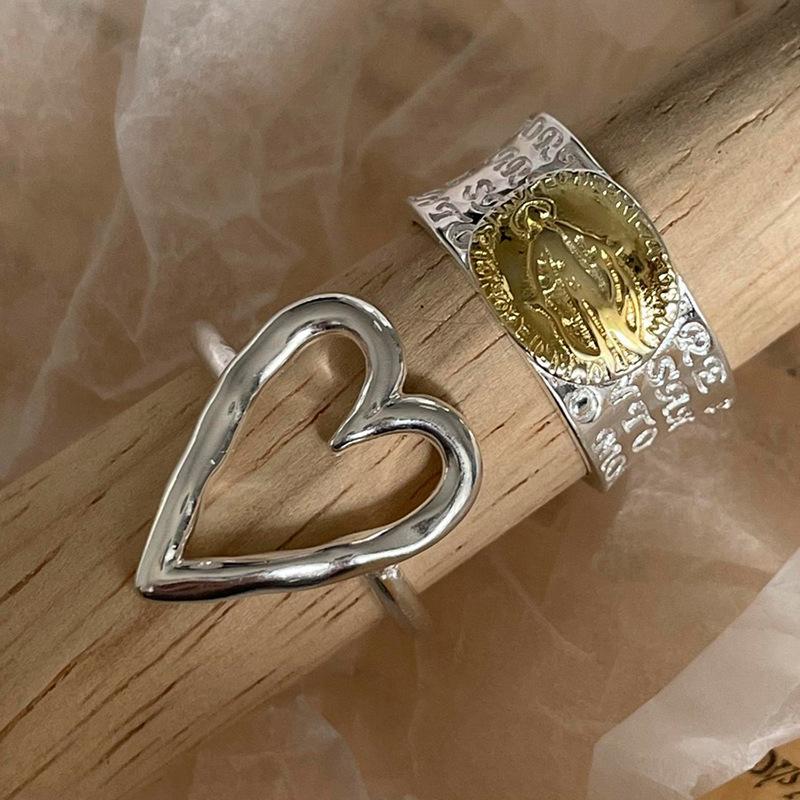1 Pcs Irregular LOVE Heart Hollow Rings for Women Couples Vintage Punk Party Jewelry Accessories