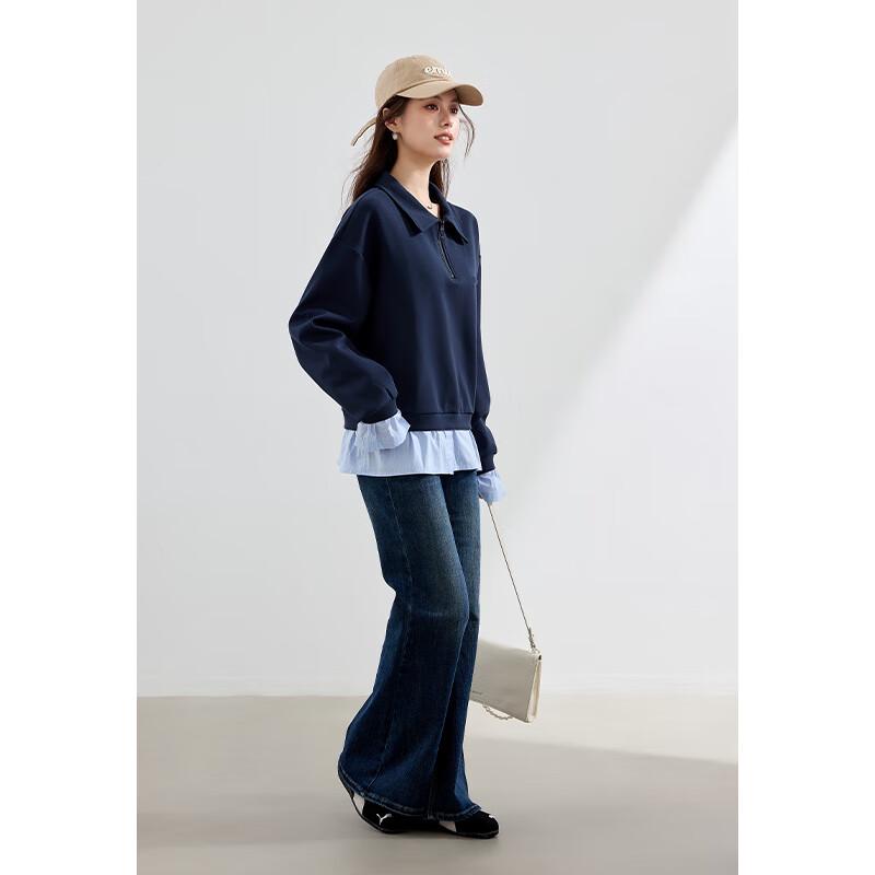 VICTORIA&VERA Women's Fall Faux Two-Piece Layered Sweatshirt