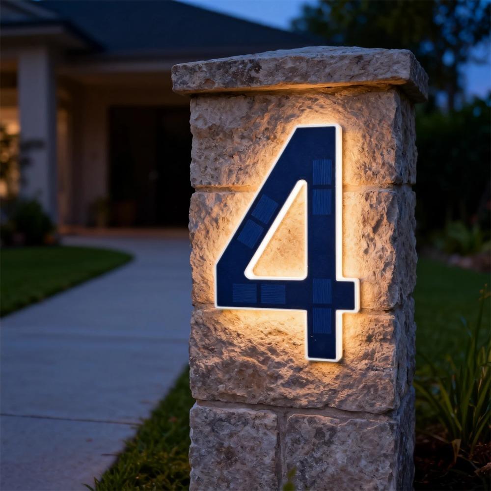 LED Solar House Number Light, IP44 Waterproof Outdoor Glowing Address Signs, Illuminated Address Plaque for Home Hotel Office