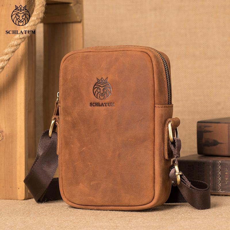 Schlatum Casual Men'S Shoulder Bags Business Messenger Bag High-Quality Men'S Crazy Horse Hide Bag'S Mini Large Capacity Pocket
