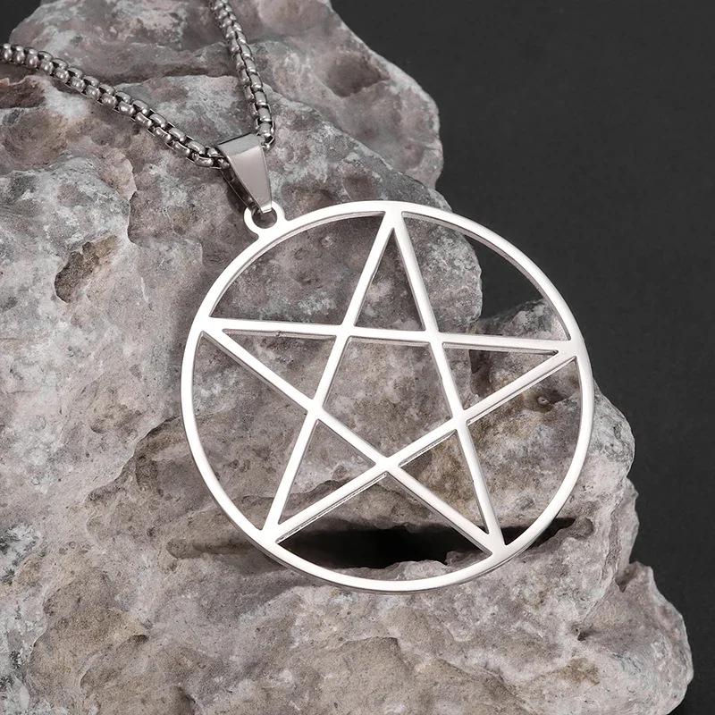 Retro Titanium Steel Necklace with Six-Pointed Star & Cross Pendant