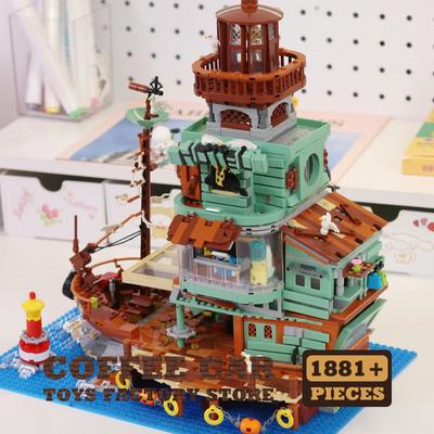 Non-Toxic Fishing Village Cabin House Micro Bricks Model Fisherman Shop Bricks Moc Sets City View Wharf Building Toys Adult Children Gifts