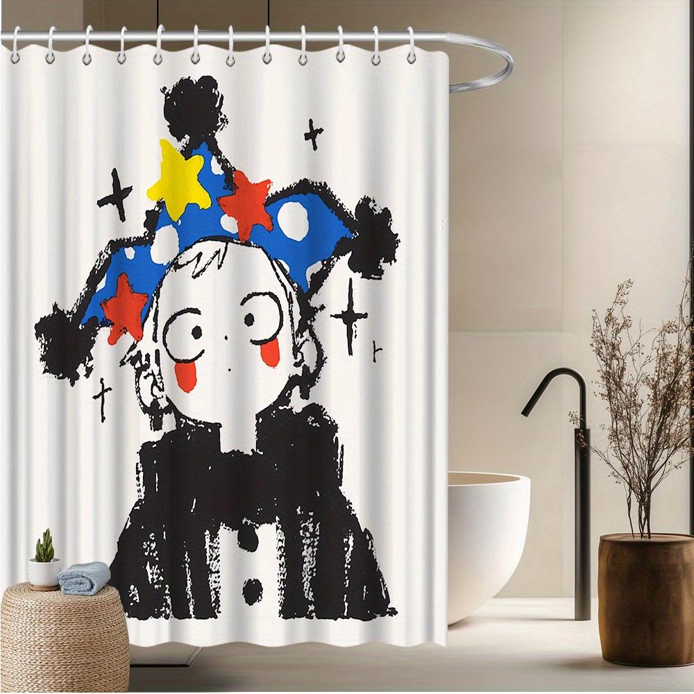 Whimsical Clown Shower Curtain, Star Hat Design, Fade-Resistant Polyester, Machine Washable, Fun Bath Decor