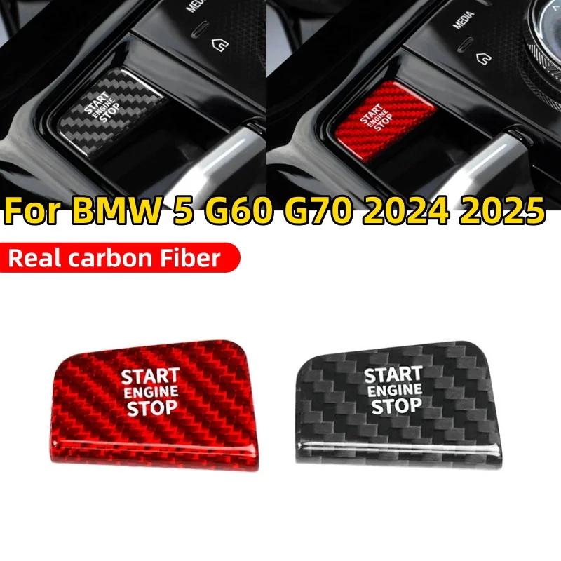 Real Carbon Fiber Engine Start Stop Button Interior Trim Cover Sticker For BMW 5 G60 G70 2024 2025