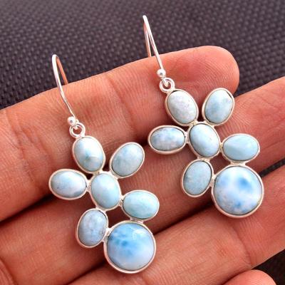 Orecchino Pendente con Charm Larimar Argento, Regali Per Lei, Gioielli Fatti a Mano in Argento Sterling 925, Orecchino Argento, Gioielli da Donna, Orecchino Pendente
