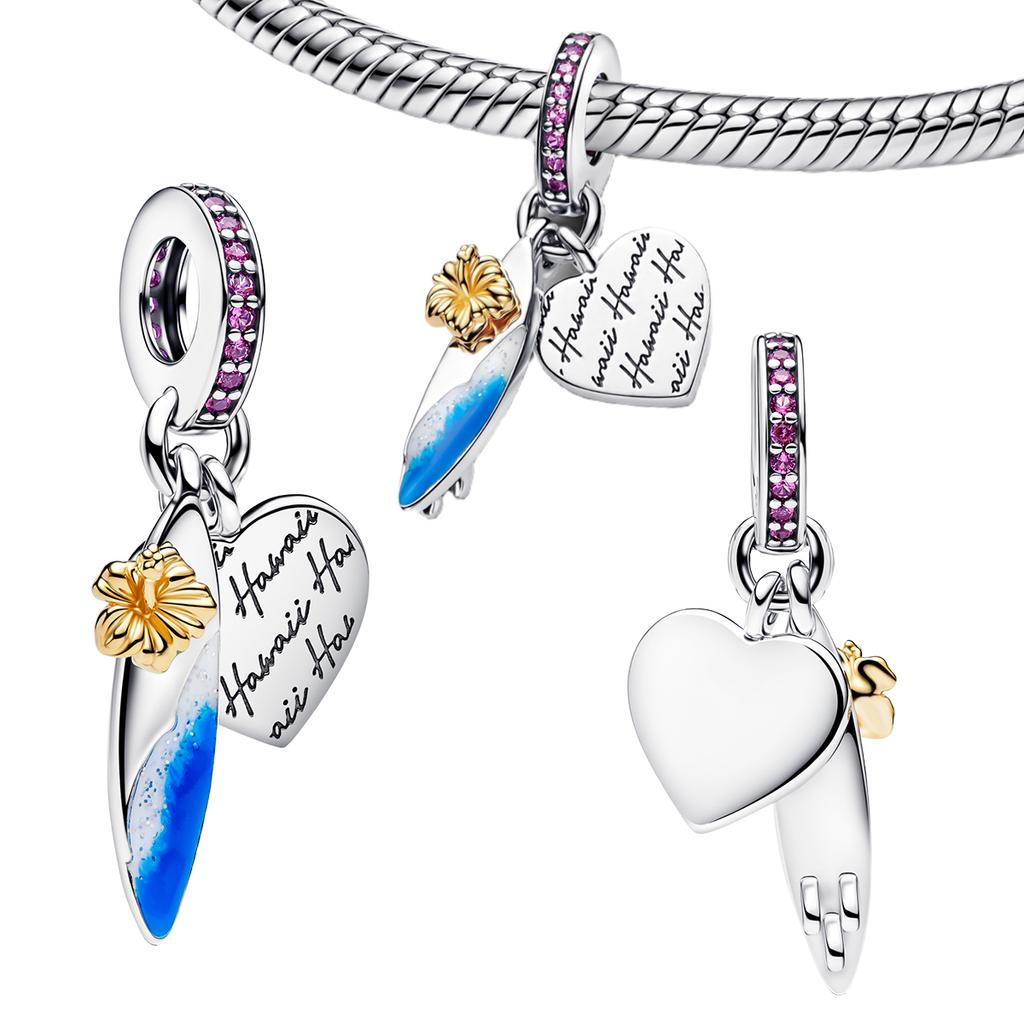 New Original 925 Silver Charms Butterfly Flower Heart Fish Beads Pendant Bracelets Necklaces Womens DIY Jewelry Gift