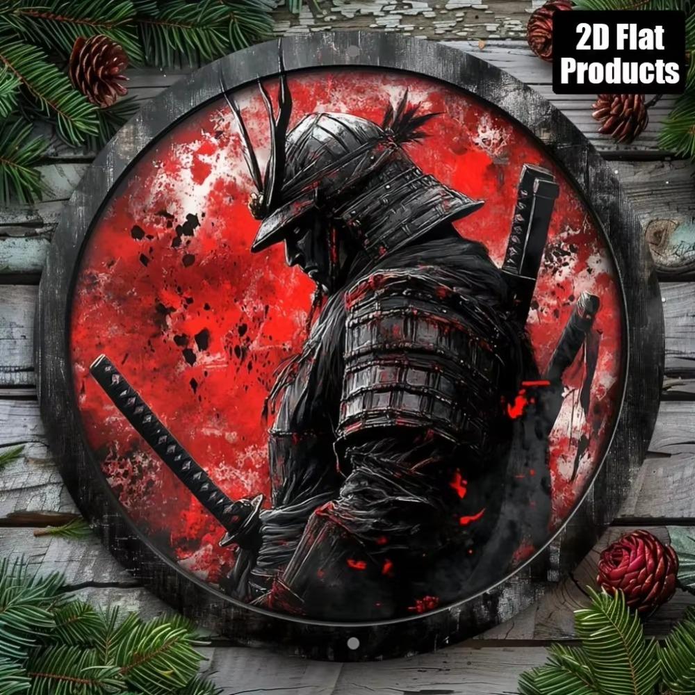 Samurai Wall Art Round Metal Sign Japanese Decor Aluminum Print