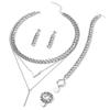 Accessories Simple Thick Chain Metal Wind Bracelet Ring Multi-layer Necklace Earrings Set Street Vintage