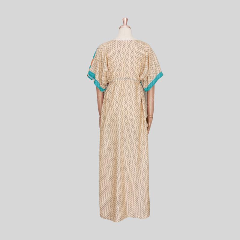 Bikini Cover-ups  Bohemian Printed Kimono Green Tunic Women Plus Size Beachwear Deep V-neck Front Open Maxi Dress Swim Suit Cover Up