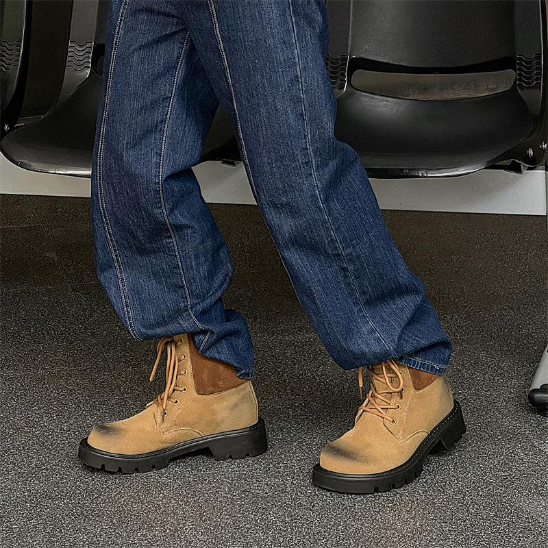 Lässige Martinsschuhe Herren High-Top kurze Stiefel hässlich süß großköpfige Retro-Workboots mit dicker Sohle britische Rhabarberstiefel 23369-J