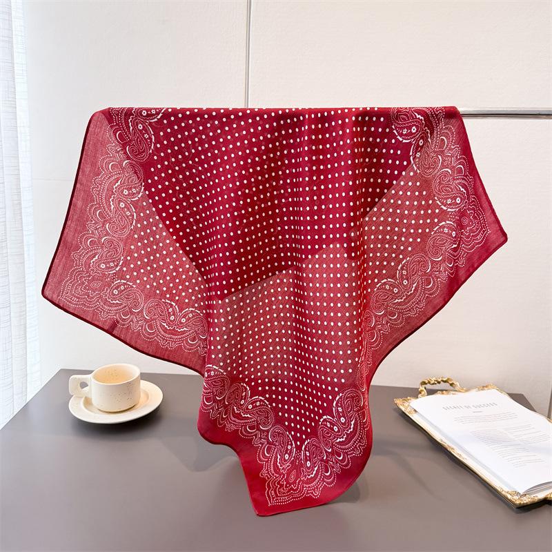 Polka Dot Cashew Herringbone Pattern Cotton And Linen Small Square Scarf Silk Scarf Imitation Velvet Headscarf Shawl Sun Protection Scarf