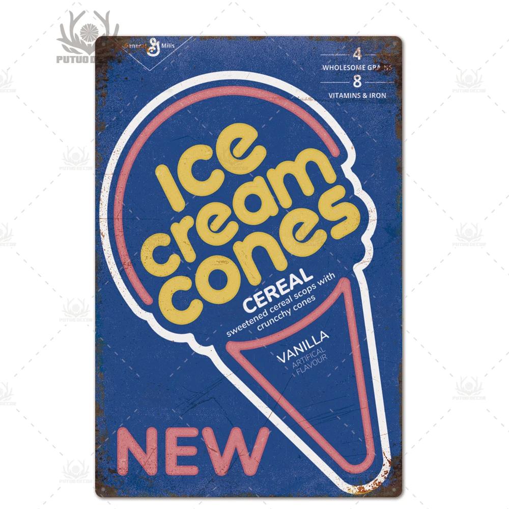 Putuo Decor Ice Cream Tin Sign Plaque Metal Plate Vintage Ice Lolly Retro Wall Art Poster for Dessert Shop Iron Painting