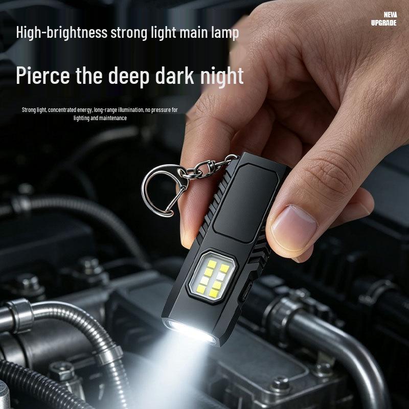 COB USB-Rechargeable Keychain Work Light with Pen Clip - Portable Emergency Repair Flashlight