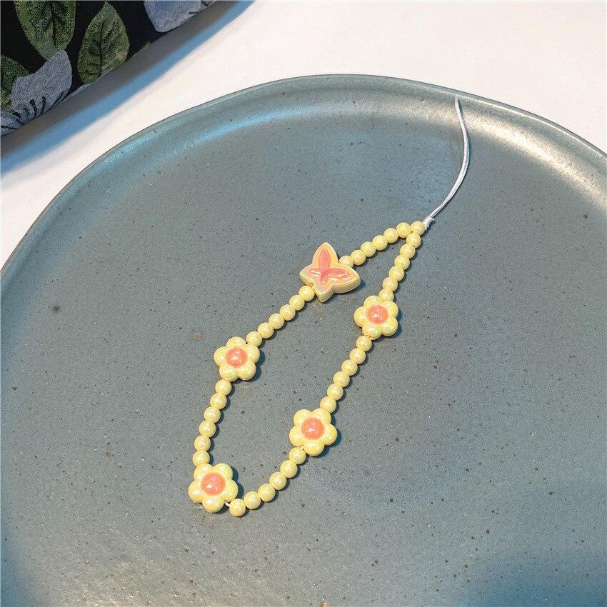 2023 Fashion Y2K Girl Mobile Phone Chain Colorful Acrylic Flowers Butterfly Beaded Telephone Strap Lanyard Bijoux Jewelry