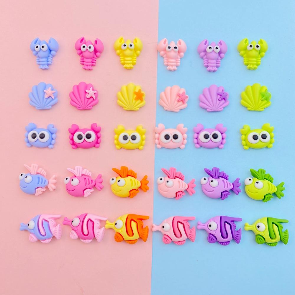 20Pcs New Cute Resin Crab, Lobster, Fish Ocean Series Flat Back Parts Embellishments For Hair Bows Accessories