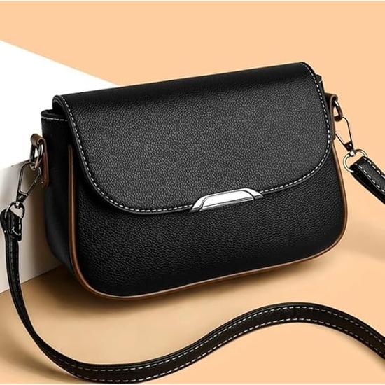 AKSUTI Damen-Umhängetasche, schwarzes Kunstleder, verstellbarer Schultergurt