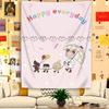 Happy Everyday Tapestry Wall Hanging Cute Girl Umbrella Balloon Cartoon Quote Aesthetic Wall Art Bedroom Dorm Room Decor