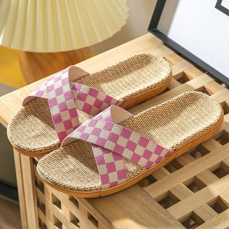 Summer linen slippers men's home indoor deodorant silent home non-slip four seasons cotton and linen slippers men's summer