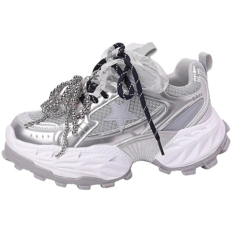 Mesh Lace-up Dad Shoes Women 2025 Spring and Summer New Retro Sports Casual Shoes Fashion Thick-soled Thin Shoes