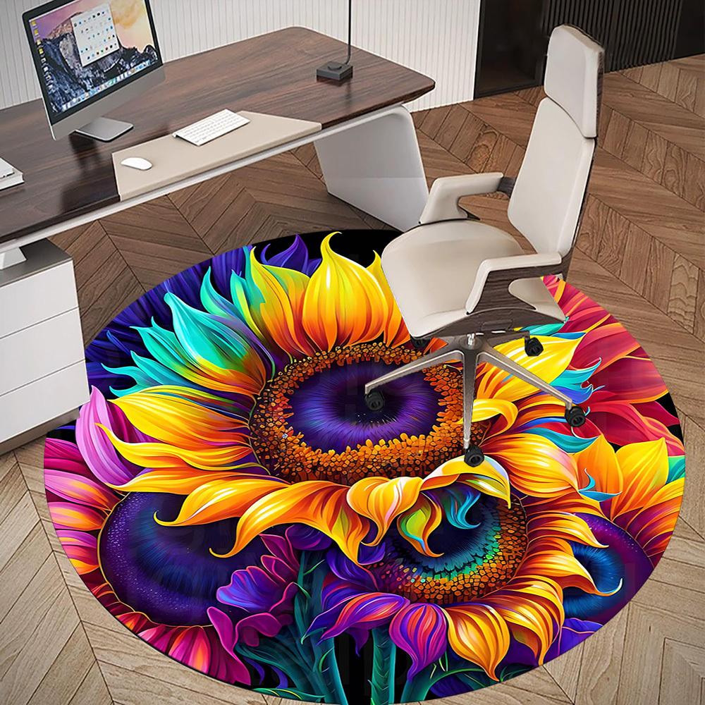 1pc Sunflower Petals Round Chair mat Area Rug - Non-Slip, Floor Mat for Office, Bedroom, and Indoor Decor -1002270