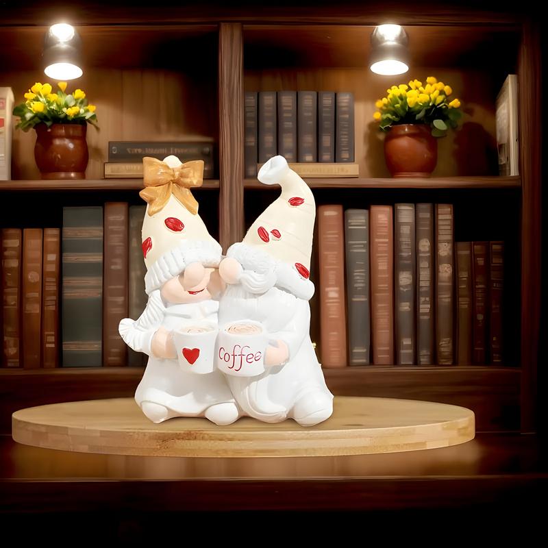 Gnome Couple Statue Coffee Gnome Table Ornament Collectible Figurine Resin Art Sculpture For Indoor Outdoor Home Decoration