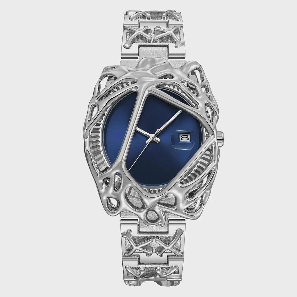 Y2K Retro Uhren Mode Heterotypisches Design Herren Quarz Uhr Edelstahl Wasserdicht Leuchtend Datum Armbanduhr