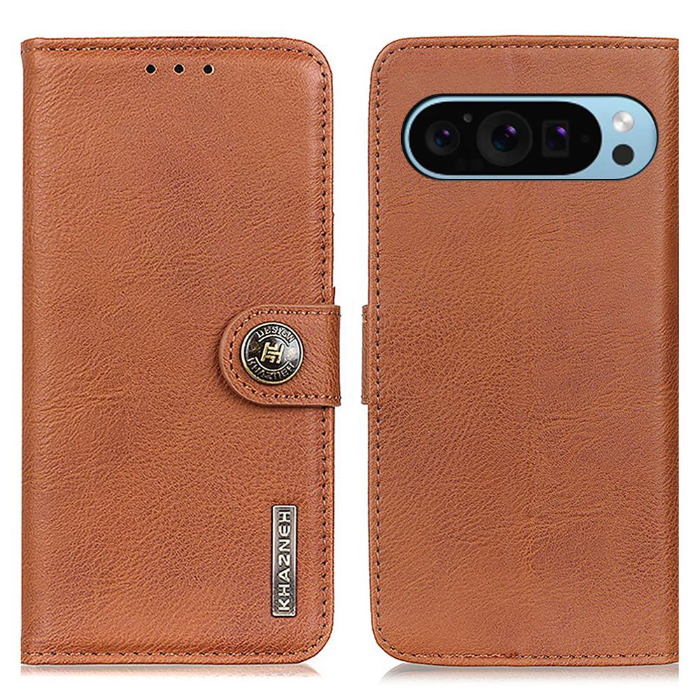

KHAZNEH For Google Pixel 10 Pro/10/9 Pro/9 Case Cowhide Texture Wallet PU Leather Flip Phone Cover Brown