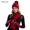3Pcs/Set Warm Knitted Hat Touchscreen Scarf Cap Winter Scarf Gloves Set  Men Women