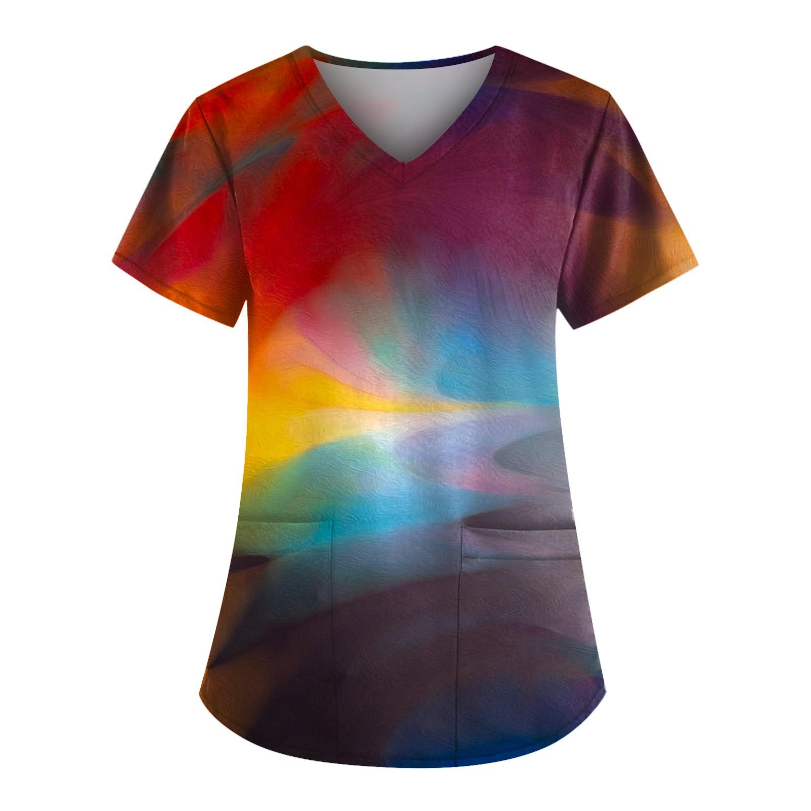 

Плюс размер, милая рабочая форма с принтом, топы для женщин, забавные футболки с v-образным вырезом и короткими рукавами, рабочая одежда, футболка с карманами XXXXL фиолетовый