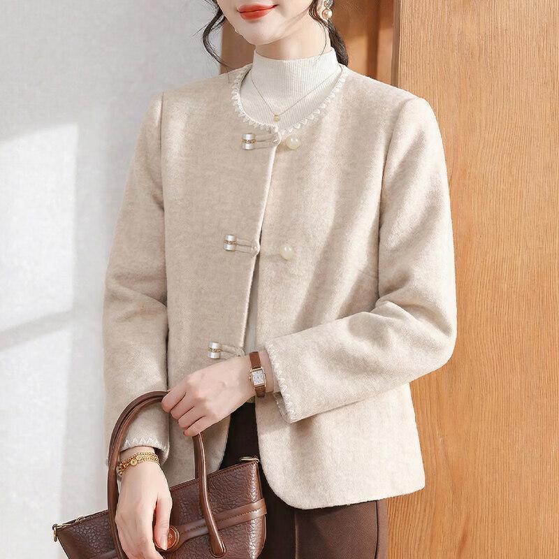 XUEXI 2026 New Chinese Style Wool Blend Coat for Mid-Aged Women 4XL