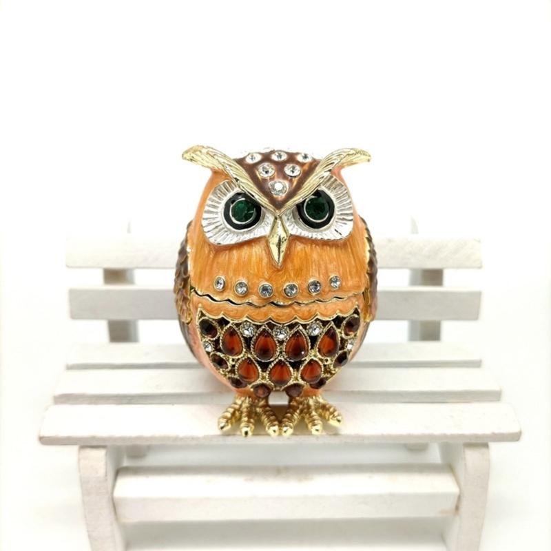 Elegant Owl Themed Jewelry Organizers With Diamonds Accent Secure Alloy Case for Rings Collections