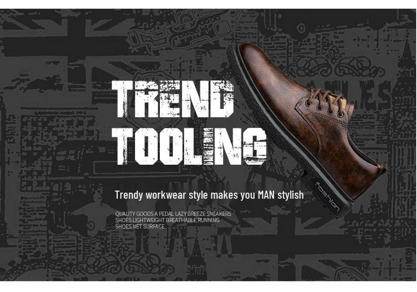 Men's Genuine Leather Casual Dress Shoes - Soft Sole, Non-Slip, Wear-Resistant, Versatile Low-Top Lace-Up Design