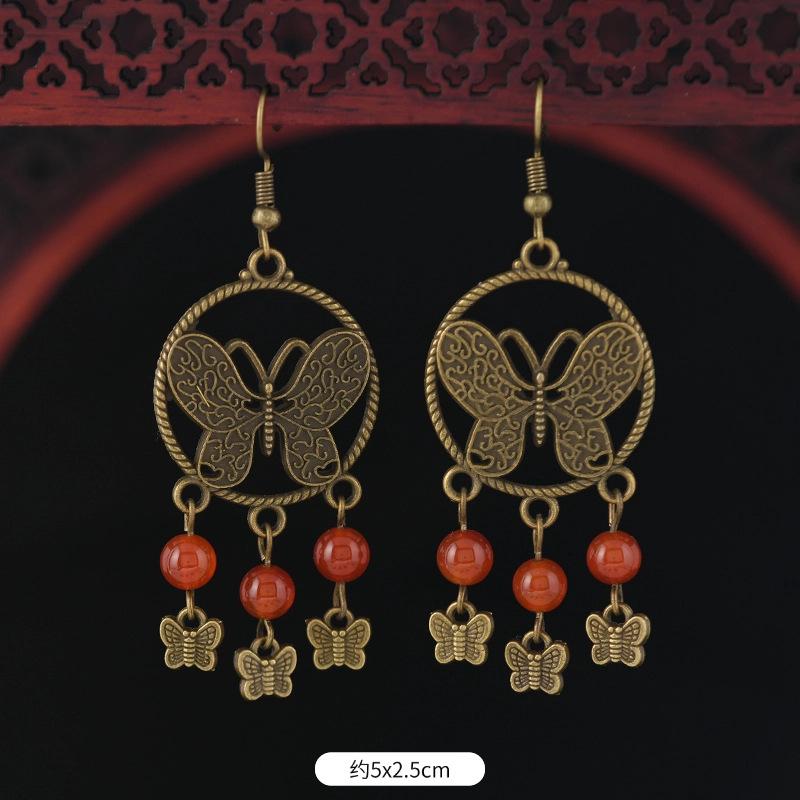 Retro butterfly fringed earrings niche design exotic long temperament high-end earrings women