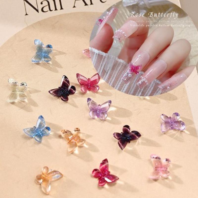 10PCS Ice Crystal Stereoscopic Butterfly Resin Nail Painting Decoration Accessory Nail Patches