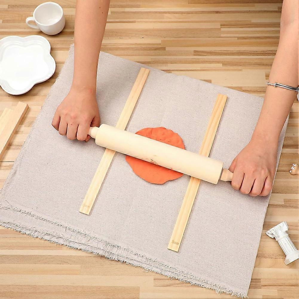 12 Pcs Pottery Tools 1 Wood Rolling Pin 1 Pottery Wedging Board/Linen Tablecloth and 10 Pcs 5 Size