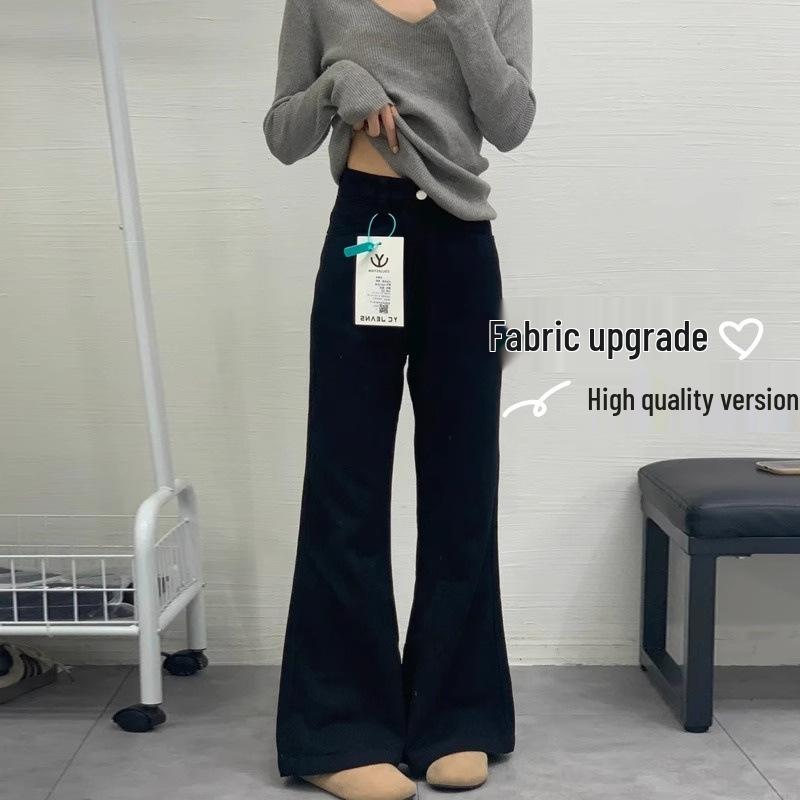 

Джинсы клеш с высокой посадкой больших размеров для женщин - Свободные, Не облегающие, Прямые штанины, Приталенный крой для осени/зимы L