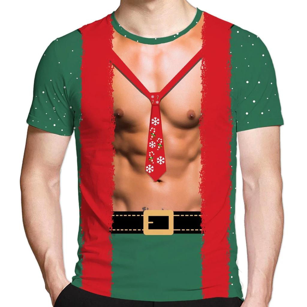 Herrenmode Weihnachts-Kostüm Grafik 3D-Druck T-Shirt Persönlichkeit Kurzarm Rundhals Freizeitshirt Herren Coole T-Shirts Tops