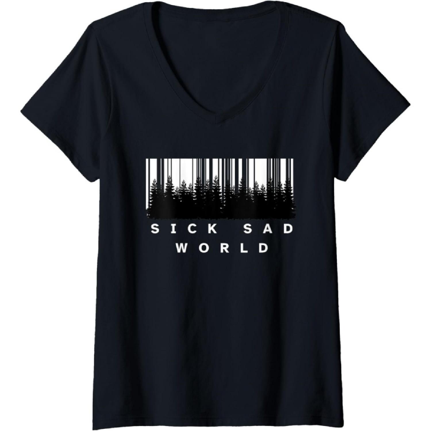 Женская футболка с V-образным вырезом и надписью Sick Sad World(1) S