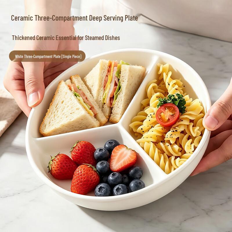 Cihun Ceramic 3-Compartment Diet & Baby Food Steaming Plate