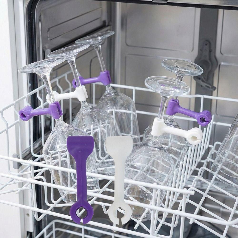 4 Pieces Silicone Dishwasher Goblet Holder Hanging Anti-Slip Kitchenware Flushing Fixing Clip Space Saving Wine Glass Rack