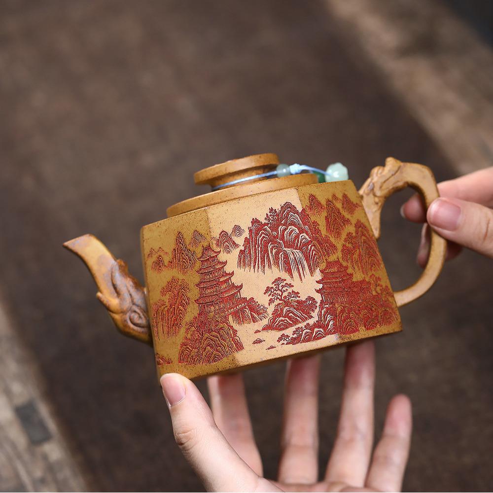 370ml Authentic Yixing Purple Clay Teapots Handmade Octagon Dragon Pot Raw Ore Wood-fired Porcelain Mud Kettle Zisha Tea Set
