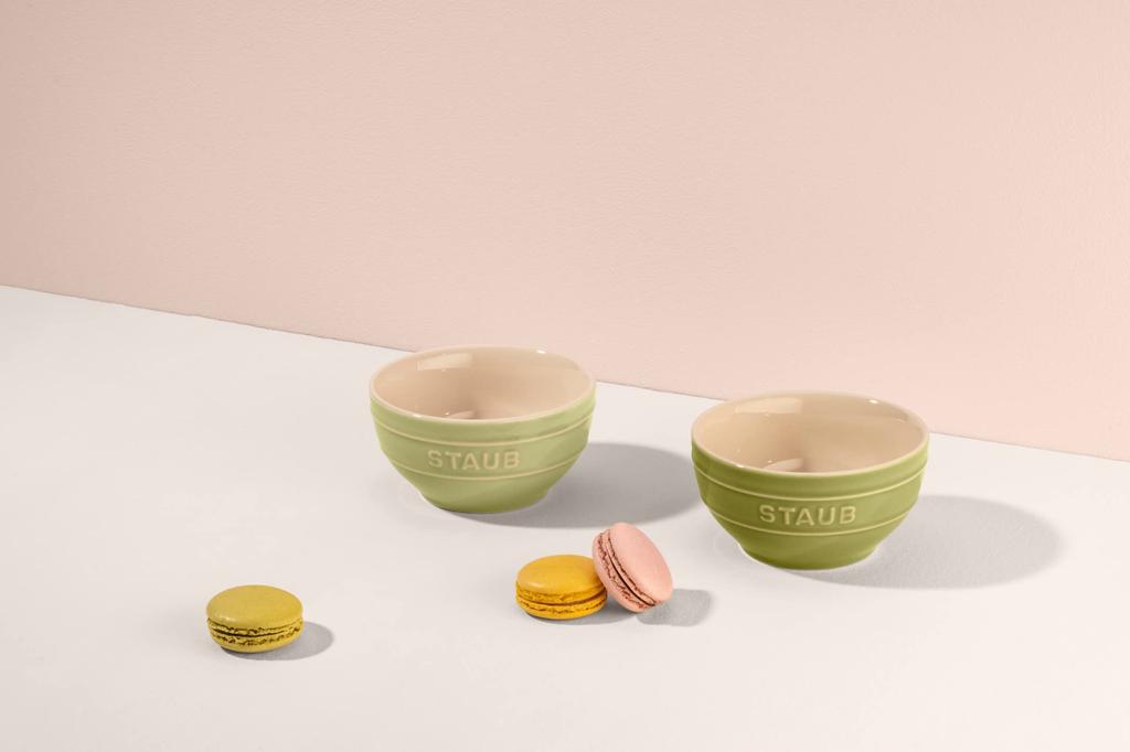 Staub Ceramic Bowls, 12cm, Set of 2, Macaron Green, Microwave-Safe, Officially Sold in Japan, Z1023-687